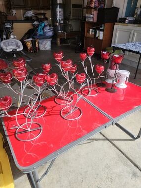 Red Glass Flower Candle Holders - Home Accents